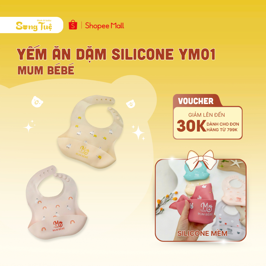 Yếm Silicone Ăn Dặm Mum BéBé Cho Bé Có Máng, Yếm Ăn Dặm Silicone Cao Cấp
