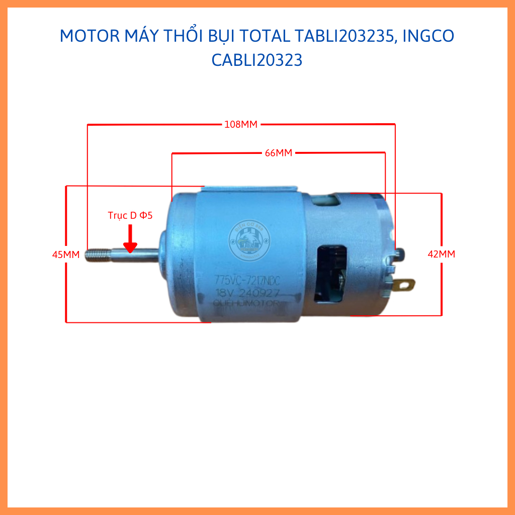 DC 18V Motor máy thổi bụi TOTAL TABLI203235, INGCO CABLI20323 (775)