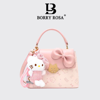BORRY ROSA / COW & KITTY Túi xách đeo chéo màu hồng túi giỏ màu hồng có khóa kéo và bùa chú mèo, túi tote dành cho nữ