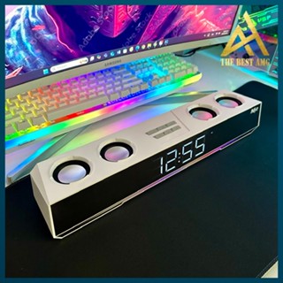 Loa Thanh Soundbar Bluetooth Loa Máy Vi Tính Pc Để Bàn NIYE V28 Màu Trắng Led Rgb Có Đồng Hồ Led Bass Cực Mạnh