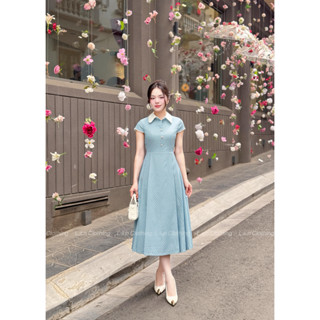  Đầm Xanh Họa Tiết Chấm Bi Trắng - Liin Clothing - VXD007PRI-S25 