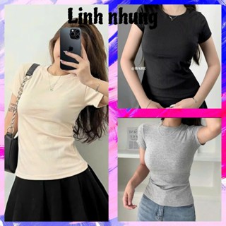 [combo 2 áo cổ tròn] Áo Thun Trơn Nữ Form ôm Cổ Tròn Basic Chất Thun Gân Tăm Co Dãn dễ phối đồ