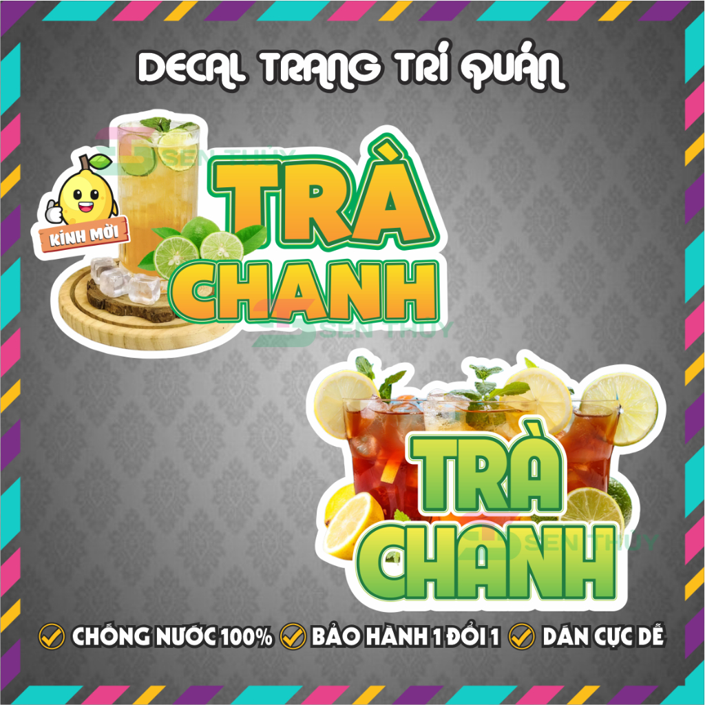 Decal TRÀ CHANH - Decal Dán Tường Trang Trí Quán Ăn, Trà Sữa, Cà Phê.