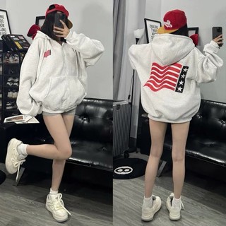 Áo Hoodie Zip Nữ Form Rộng Tay Dài Siêu Ấm Unisex In Cờ Mỹ - Áo Khoác Nỉ Local Brand Ulzzang Style Hàn Quốc Cá Tính