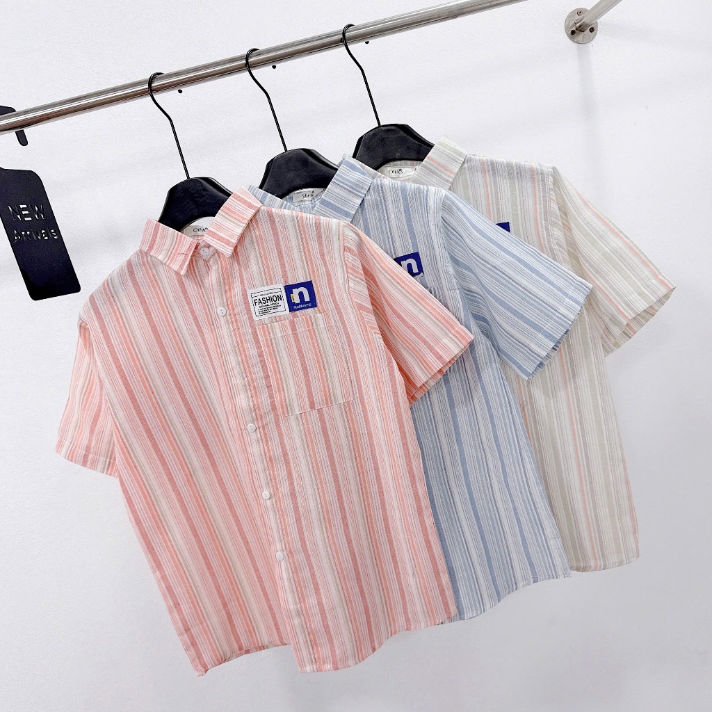 Áo sơ mi kẻ nữ, áo sơ mi cộc tay nữ phong cách Hàn Quốc Qiho store A27 | BigBuy360 - bigbuy360.vn