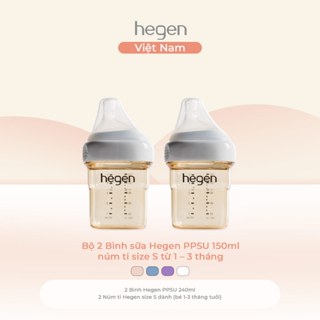  Bộ 2 bình sữa Hegen PPSU 150ml núm ti size S từ 1–3 tháng chống sặc và chống đầy hơi cho bé 