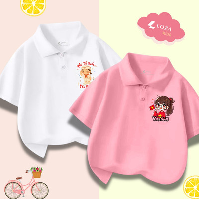 Áo polo cho bé "Tôi yêu việt Nam" size từ 15-40kg - Áo polo bé gái  Loza PL003