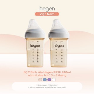 [CHÍNH HÃNG] Bộ 2 bình sữa Hegen PPSU 240ml núm ti size M từ 3 – 6 tháng chống sặc, chống đầy hơi