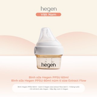 Bình sữa Hegen PPSU 60ml núm ti size Extract Flow cho bé 0–1 tháng chống sặc và an toàn 