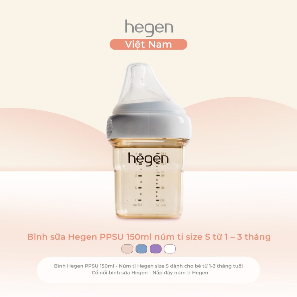  Bình sữa Hegen PPSU 150ml núm ti size S cho bé từ 1–3 tháng chống sặc và an toàn 