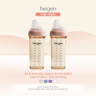  Bộ 2 bình sữa Hegen PPSU 330ml núm ti size L cho bé trên 6 tháng van chống sặc và an toàn 