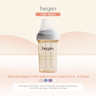[CHÍNH HÃNG] Bình sữa Hegen PPSU 240ml núm ti size M từ 3 - 6 tháng có van chống sặc an toàn cho bé