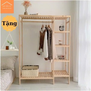 Kệ treo quần áo, tủ treo đồ,giá treo quần áo gỗ thông nhập khẩu 2 khoang size lớn