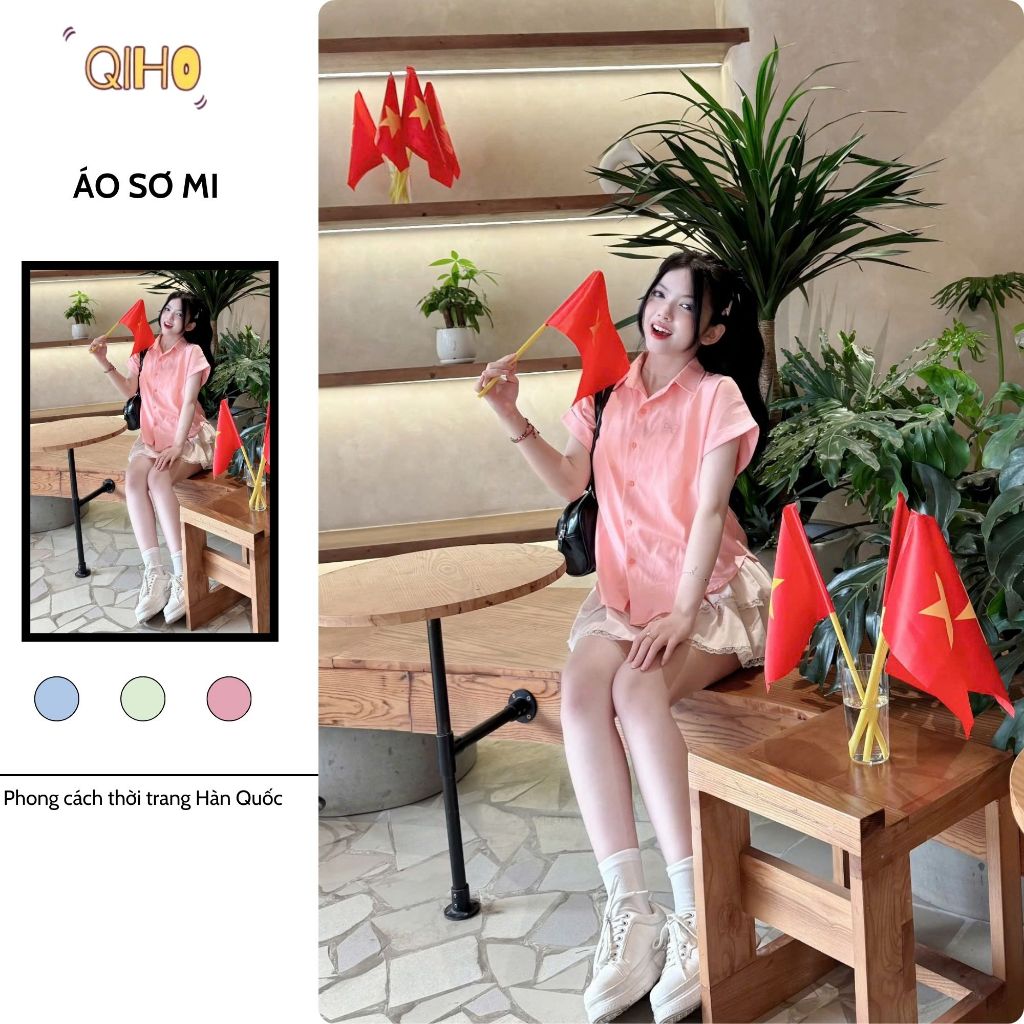 Áo sơ mi nữ tay hến chất lụa cát phong cách Hàn Quốc by Qiho store A30 | BigBuy360 - bigbuy360.vn