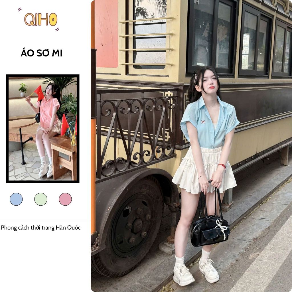 Áo sơ mi nữ tay hến chất lụa cát phong cách Hàn Quốc by Qiho store A30