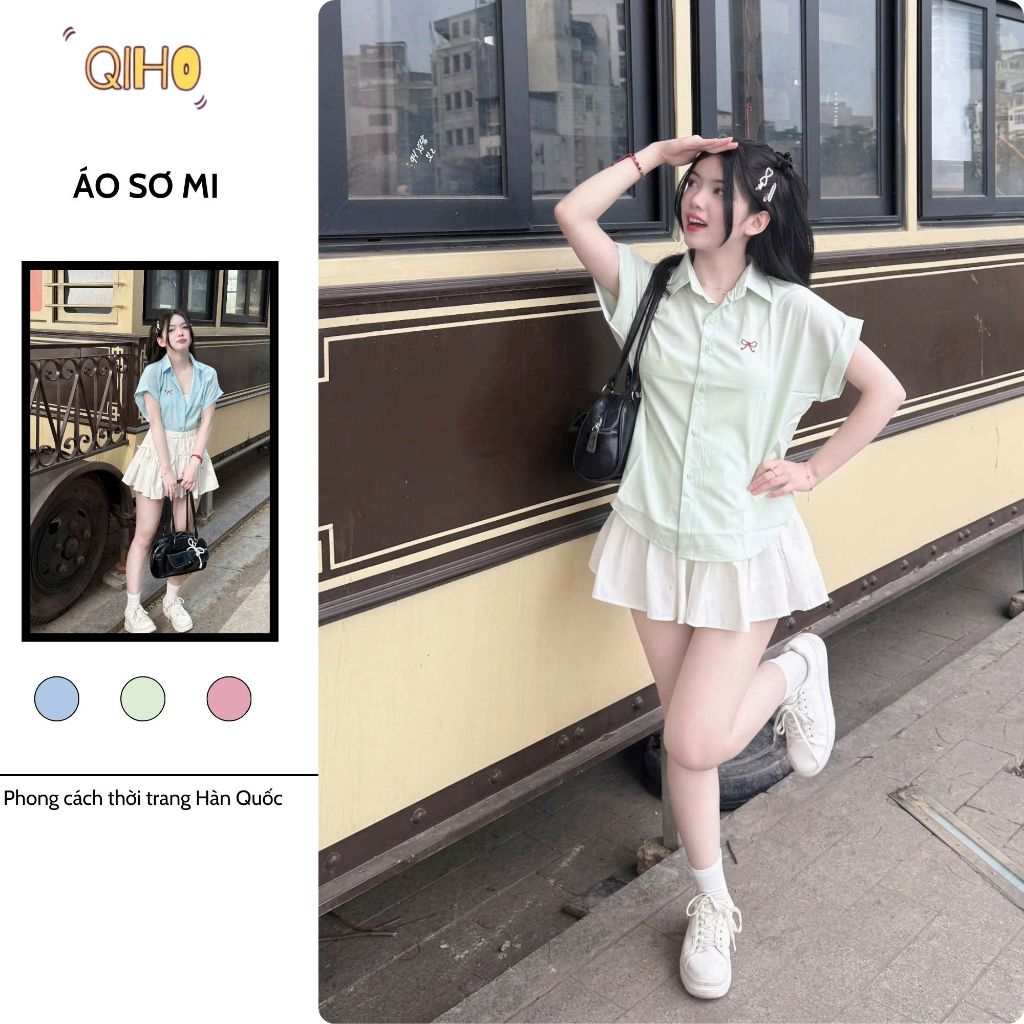 Áo sơ mi nữ tay hến chất lụa cát phong cách Hàn Quốc by Qiho store A30 | BigBuy360 - bigbuy360.vn