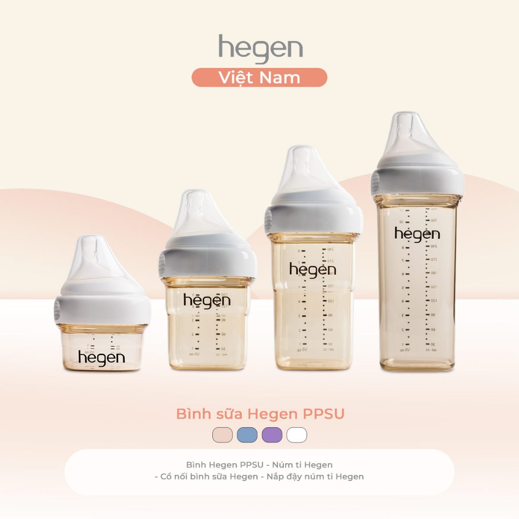 Bình sữa Hegen PPSU chống sặc cho bé sơ sinh và trẻ nhỏ, dung tích từ 60ml đến 330ml