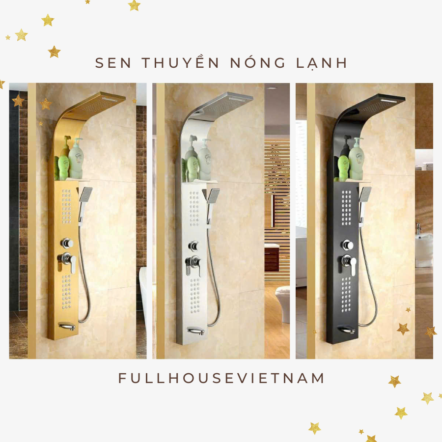 Sen thuyền tắm đứng nóng lạnh cao cấp hiện đại- Sen thuyền massade inox trắng- vàng- đen