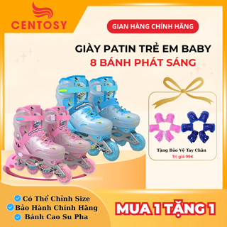 [ TẶNG BẢO VỆ TAY CHÂN] Giày Patin Trẻ Em 8 Bánh Đèn Phát Sáng Centosy Baby, Bánh Cao Su Pha Siêu Êm