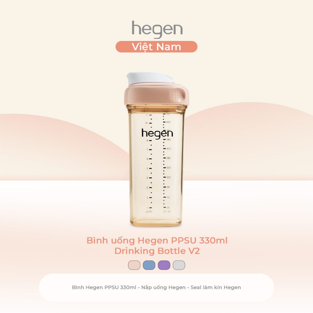 Bình uống Hegen PPSU 330ml Drinking Bottle nắp to, thiết kế chống tràn và dễ sử dụng cho bé