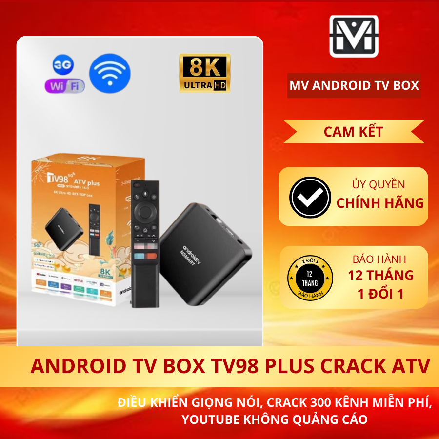 (MS 14)2025 Android TV Box Tv98 Plus 8K Crack ATV 14 Voice Việt Nam 300 Kênh truyền hình Youtube, Điều khiển giọng nó