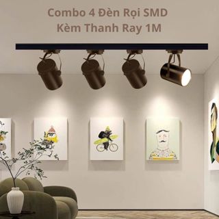 Combo 4 Đèn Rọi Ray SMD 7W /12W + Thanh Ray 1M, Đèn Led Rọi Ray Trang Trí, Soi Tranh Bền Đẹp
