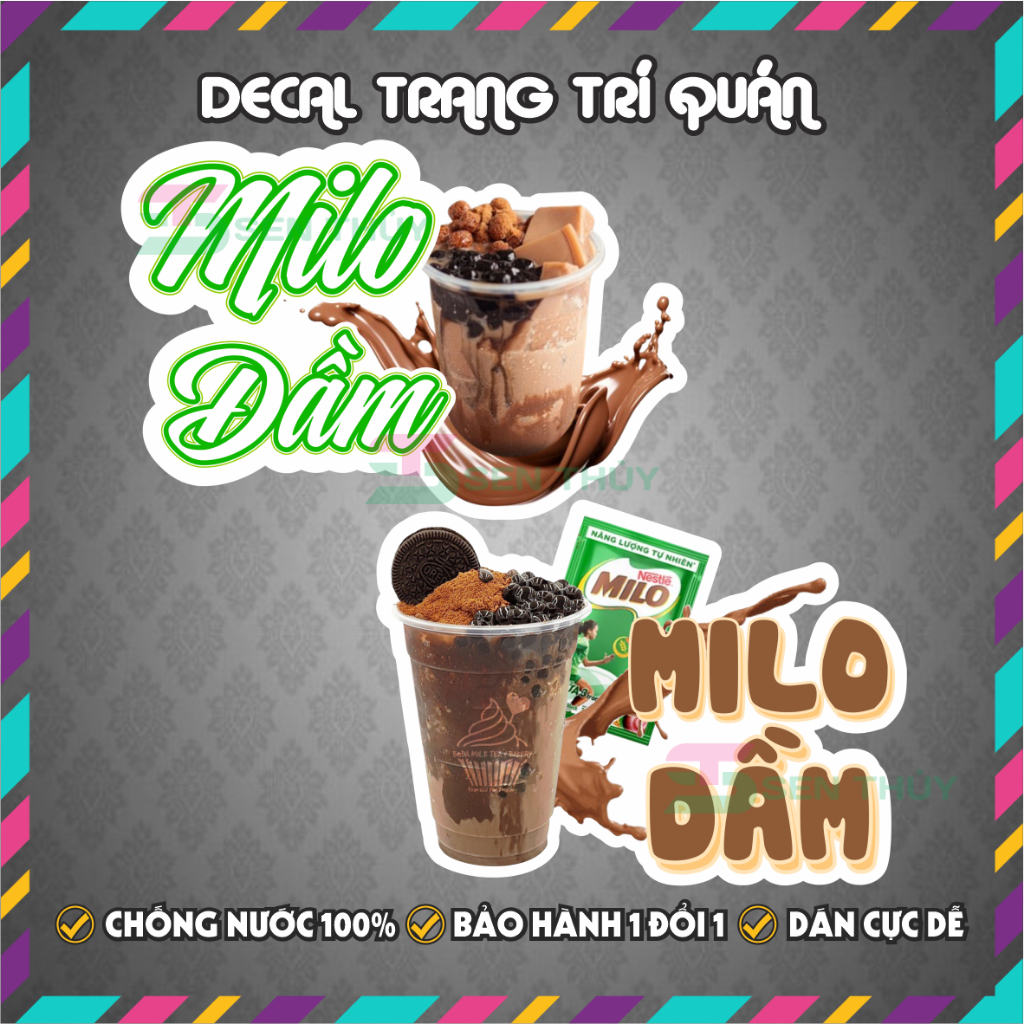 Decal MILO DẦM - Decal Dán Tường Trang Trí Quán Ăn, Trà Sữa, Cà Phê.