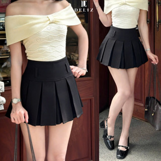 Chân váy ngắn xếp li cạp cao kaki hàn retro tôn dáng basic thiết kế CV32 DELIZ