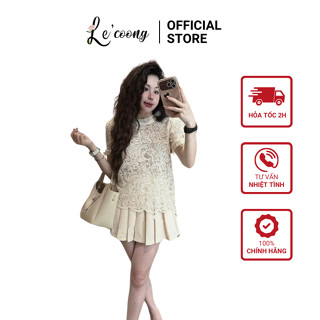 Set Váy Thiết Kế Áo Tiểu Thư Chân Váy Xếp Ly LECOONG B215 Đầm Đẹp Màu Kem Sang Chảnh