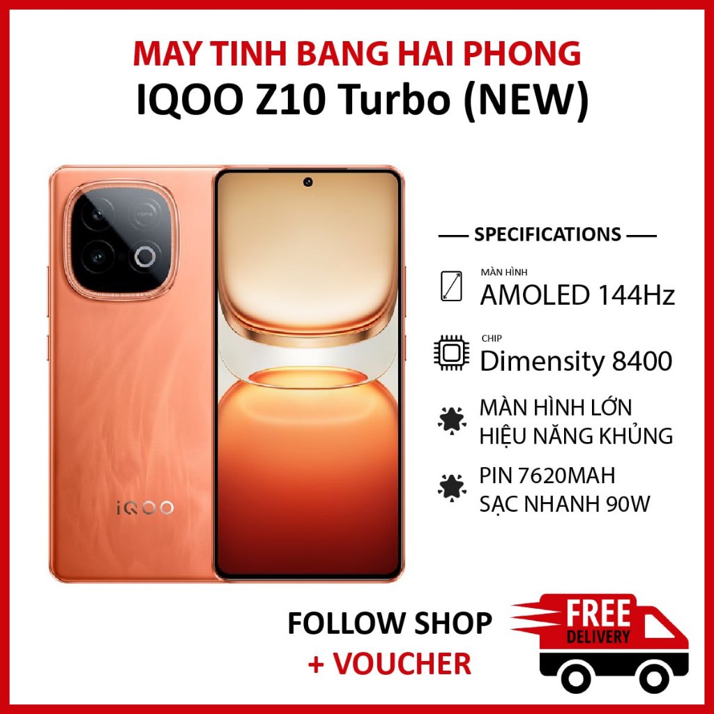 Điện thoại Vivo iQOO Z10 Turbo, RAM 12/256GB chip Dimensity 8400 màn AMOLED 1.5K sạc 90W pin 7620mAh