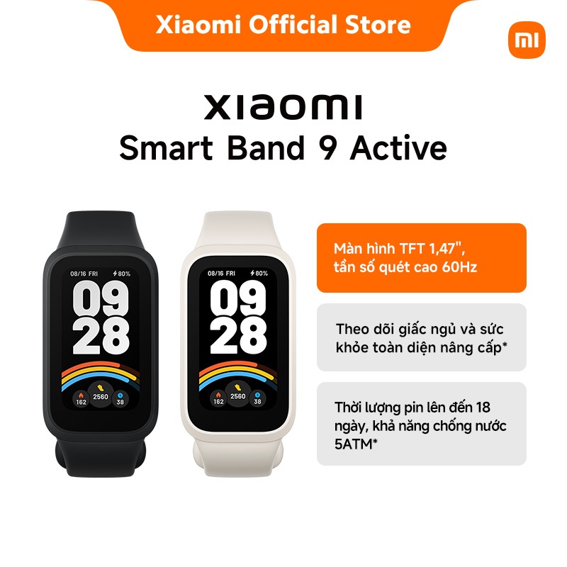 Vòng đeo tay thông minh Xiaomi Smart Band 9 Active | Màn hình TFT 1,47'', tần số quét cao 60Hz