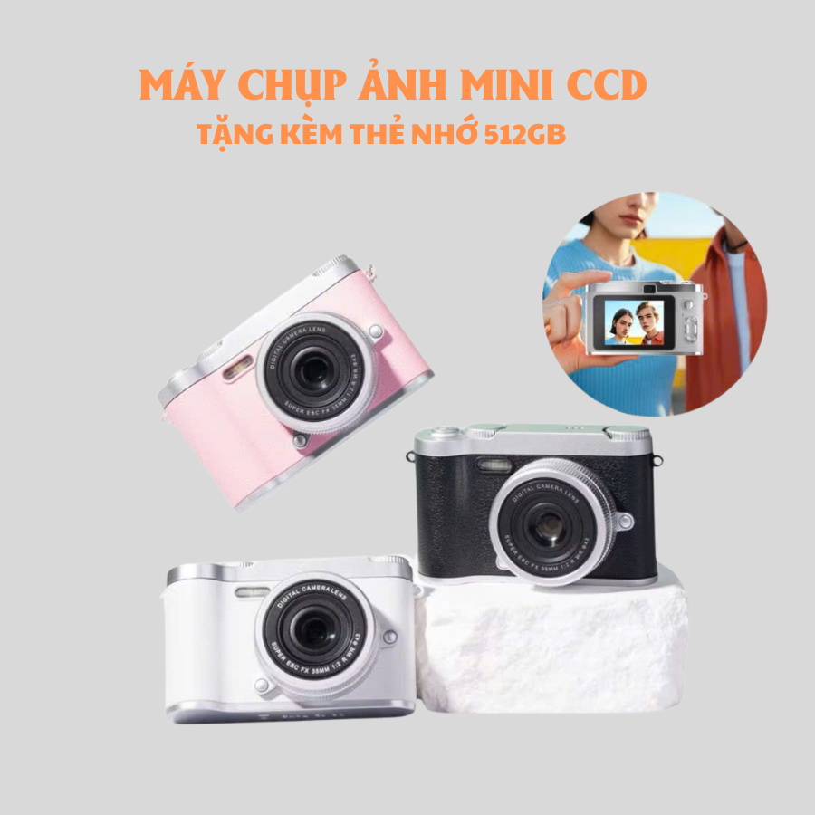 Máy Ảnh Mini 4K Kèm Thẻ 512GB – Camera CCD Nhỏ Gọn, Chụp Nét, Thiết Kế Dễ Thương, Phù Hợp Học Sinh – Sinh Viên