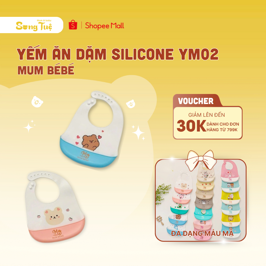 Yếm Ăn Dặm Silicone Cao Cấp Mum BéBé YM02, Yếm Ăn Dặm Có Máng