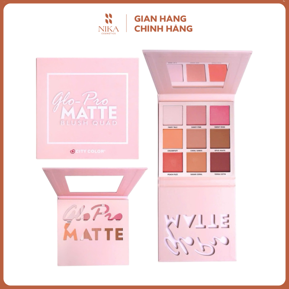 Bảng Má Hồng City Color Glo-Pro Matte Blush Quad 9 Ô 25.2g