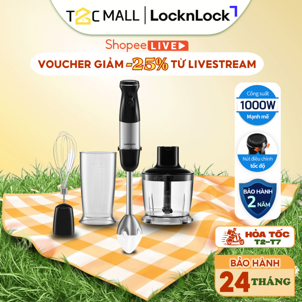 Máy xay sinh tố cầm tay LocknLock, xay, trộn đa năng Speed Hand Blender EJM559BLK - T2CMall
