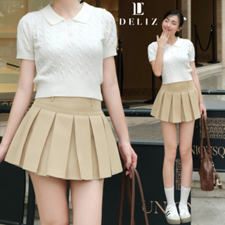 Chân váy xếp ly ngắn form xòe chất kaki hàn cạp cao tôn dáng xếp li to basic thiết kế CV32 DELIZ