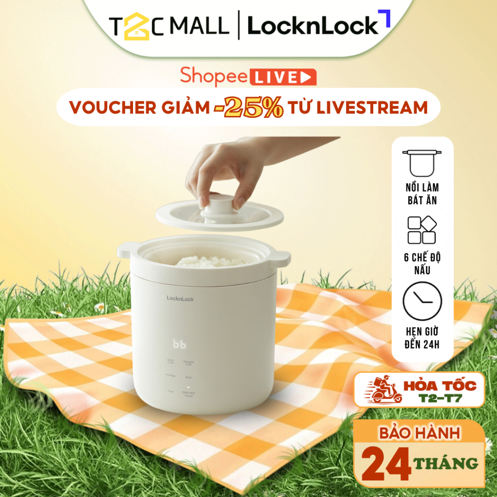 Nồi Cơm Điện LocknLock Nồi Cơm Mini Nhỏ Đa Năng Chống Dính Chính Hãng Cao Cấp 0.6L EJR314IVY T2CMall
