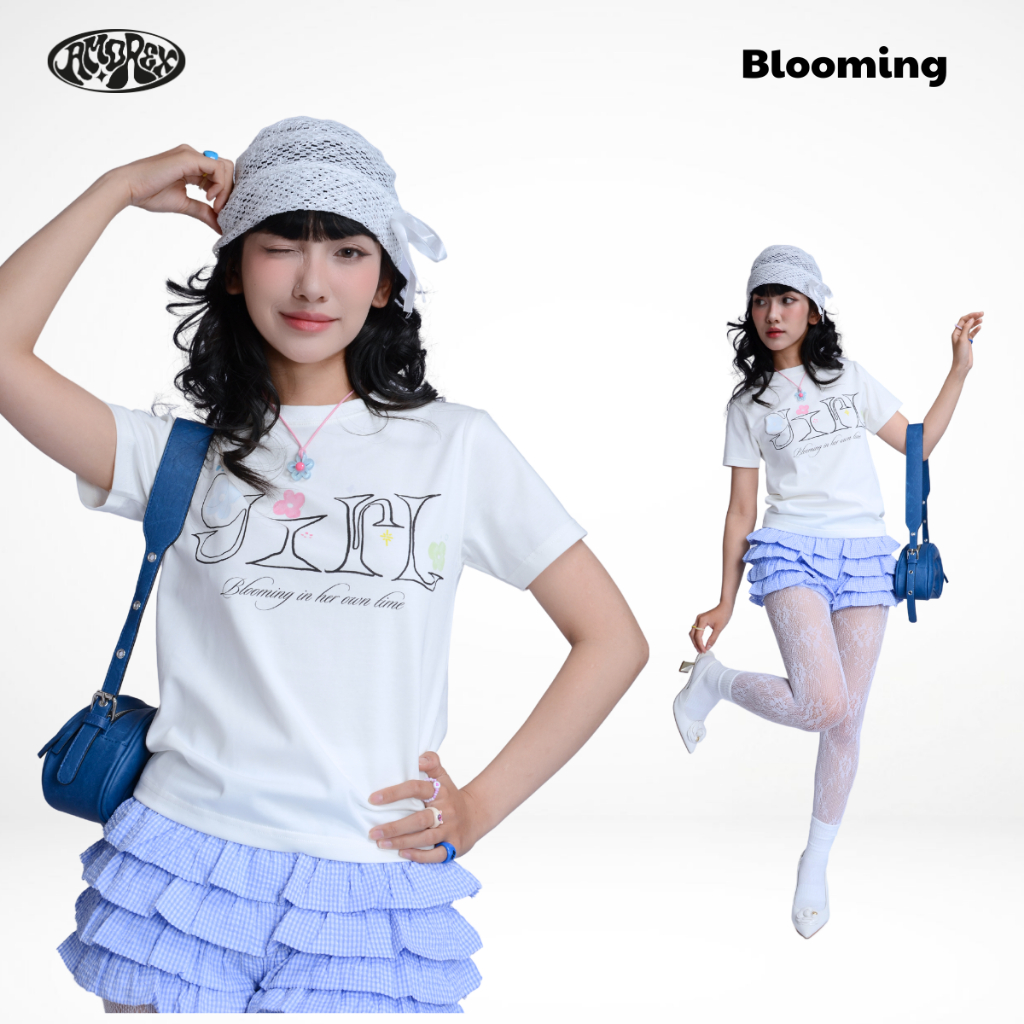 Áo thun nữ baby tee cổ tròn thun lạnh in họa tiết "Blooming" – nữ tính, năng động, dễ phối đồ AMOREX