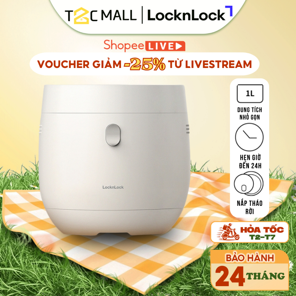 Nồi Cơm Điện LocknLock 1L, Nồi Cơm Mini Đa Năng Chống Dính Chính Hãng Cao Cấp EJR376WHT T2C Mall