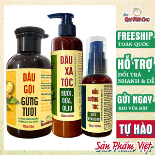 COMBO SIÊU DƯỠNG TÓC BÓNG MỀM 3 MÓN: DẦU GỘI GỪNG; DẦU XẢ THẢO DƯỢC; DẦU DƯỠNG TÓC QUÊ MỘT CỤC