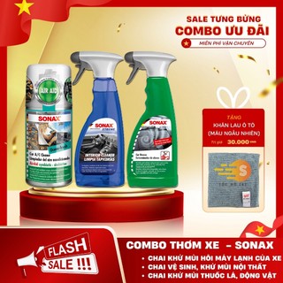 Bộ 3 món khửi mùi, giúp thơm xe gồm vệ sinh dàn lạnh, xịt khử mùi thuốc lá, động và xịt vệ sinh nội thất Sonax SO-CBTX