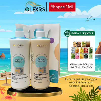 Cặp dầu gội xả Olexrs+HairSalon MÀU XANH Ngăn ngừa gàu và kiềm dầu 500ml