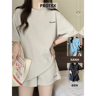 HÀNG LOẠI 1 Bộ Đồ Nữ Pleacelove Chất Tổ Ong Gạo Mặc Nhà Áo Thun Quần Short  Siêu Mềm Mát  Protex B1