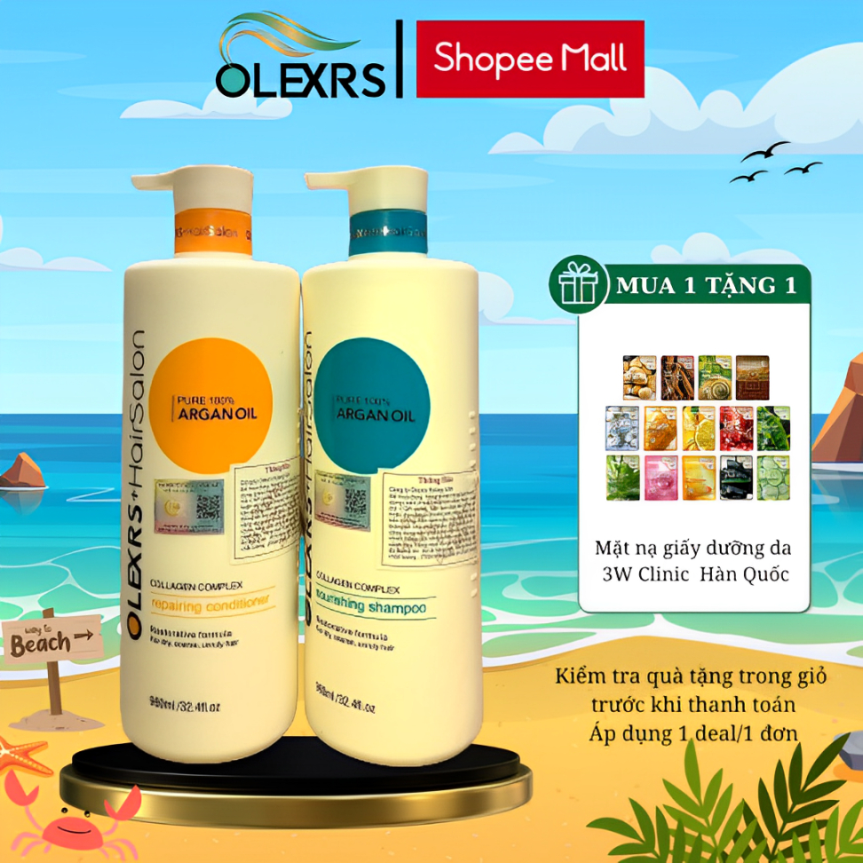 Cặp Dầu Gội Xả OLEXRS+HairSalon Collagen Chống Gãy Rụng Và Phục Hồi Tóc Hư Tổn 960ml/1chai