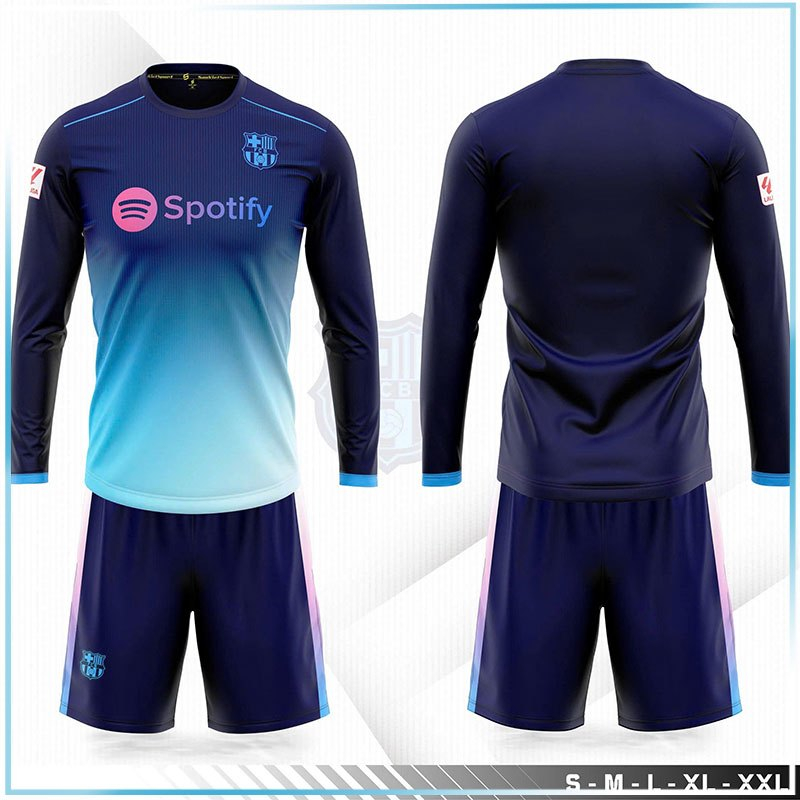 Bộ Đồ Bóng Đá Dài Tay CLB Barca Xanh Đen - Quần Áo Đá Banh Nam Nữ Mới Nhất