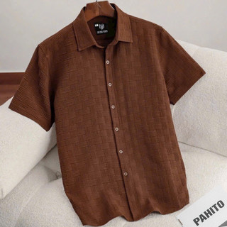    DEAL MỞ BÁN   Áo sơ mi ngắn tay áo cọc tay PAHITO vải cotton dập vân nổi hoạ tiết MENSWEAR  SMCT2 