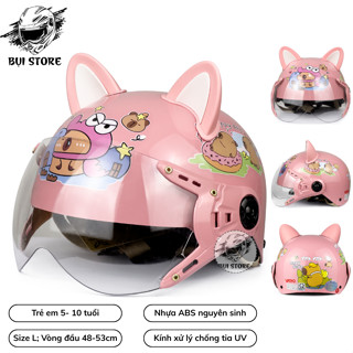 [CHÍNH HÃNG] Mũ Bảo Hiểm Trẻ Em VARO Capybara Hồng Bóng | Siêu Nhẹ Siêu Bền Có Kính Chống Bụi Cho Bé 5-10 Tuổi