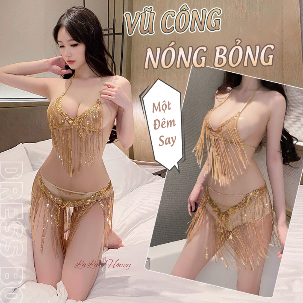 Bộ Đồ Lót Vũ Công Gợi Cảm Tua Rua Đính Sequin Lấp Lánh - LALA HONEY