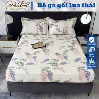 Set ga gối lụa thái drap giường lụa  ga trải giường lụa + 2 vỏ gối nằm thoáng mát mềm mịn siêu thích