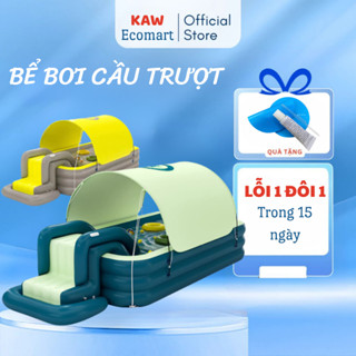 Bể bơi-bể bơi có mái che và cầu trượt phao cho bé( TẶNG KÈM BƠM ĐIỆN,KEO DÁN PHAO VÀ PHAO BƠI CHO BÉ )
